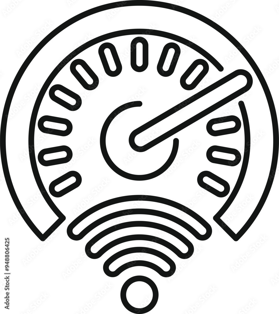 Poster minimalist vector illustration of a speedometer showing wifi signal strength, ideal for internet spe