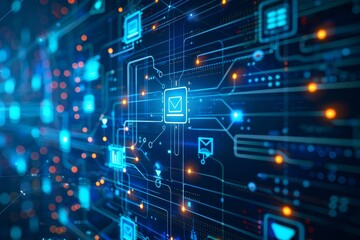 Network connectivity icons and symbols on digital screen