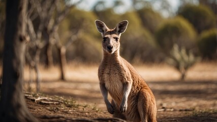 Fototapeta premium Close-up of a Curious Kangaroo in its Natural Habitat.