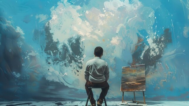 pensive artist imagines impending masterpiece creative mind at work in solitude concept illustration
