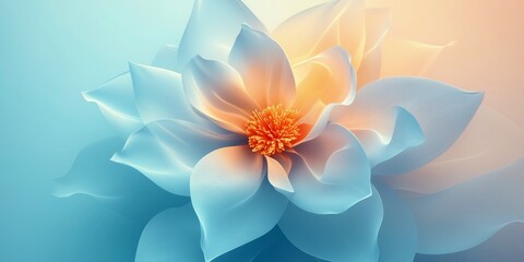 Fototapeta premium A visually stunning digital illustration of a blooming flower with a blue and yellow gradient, Digital Art, Floral, Blooming, Blue, Yellow, Gradient, Soft Lighting