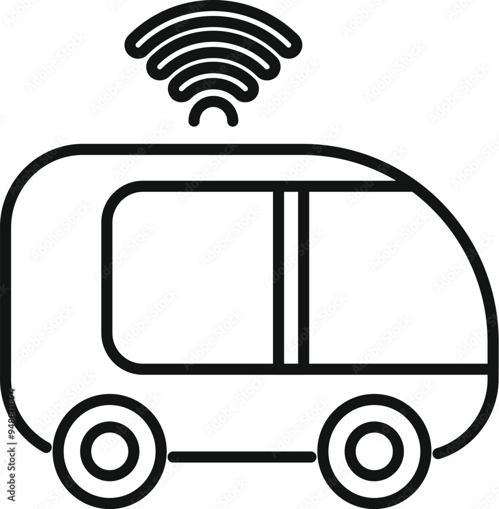 Poster simple outline icon of a smart minibus sharing wifi signal