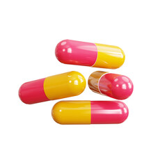 PSD Medicine pills capsule stack 3D rendered with transparent background graphics elements.