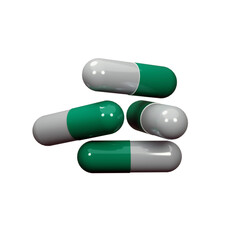 PSD Medicine pills capsule stack 3D rendered with transparent background graphics elements.