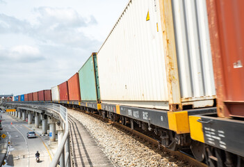 Fototapeta premium freight train container loading container Bangkok Port