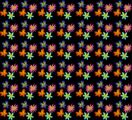 Beautiful bright floral pattern on a black background