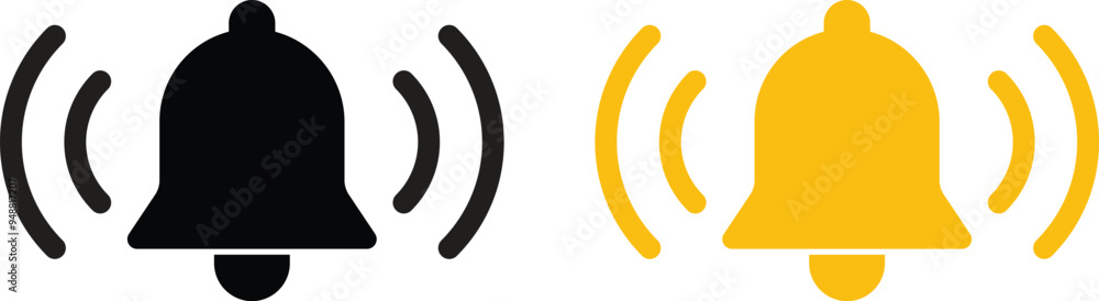 Poster notification bell icon set . black and yellow notification icon . new message notification icon vect