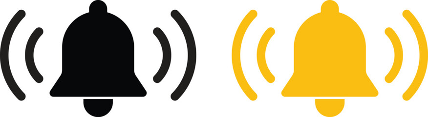 Notification bell icon set . Black and yellow notification icon . New message notification icon vector