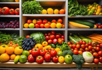 vibrant food pantry overflowing colorful fresh produce displaying abundance healthy fruits vegetables, array, attractive, bright, bounty, cheerful