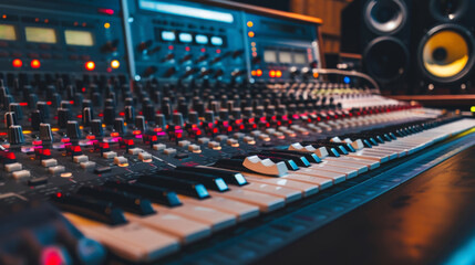 Obraz premium audio mixing console in recording studio