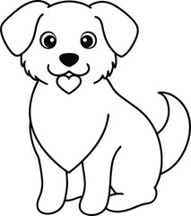 Fototapeta premium Cute dog vector illustration with big eyes and a wagging tail for kids to color 