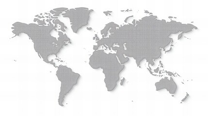World map in grey color on white background, flat illustration style, minimalistic design