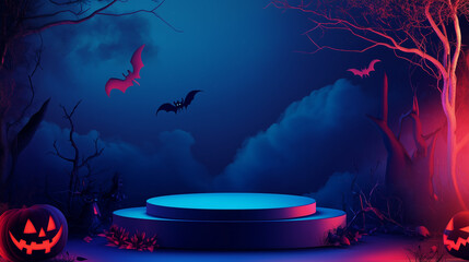 Obraz premium Eerie Stage, banner ad, halloween theme, podium, space for text
