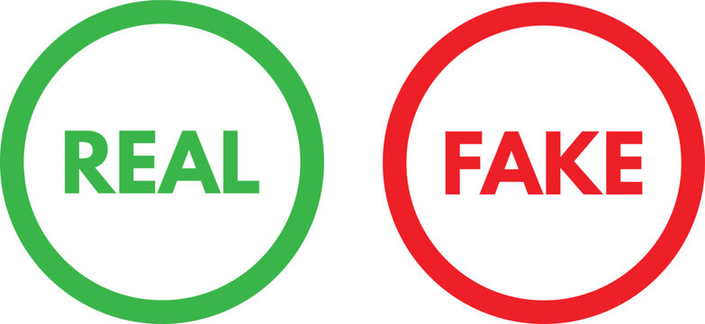 Real and fake icons . Round real and fake stamp icon . Vector