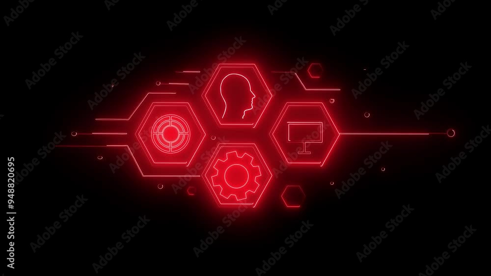 Poster glowing neon line animated skills icon isolated on transparent background. skill knowledge ability b