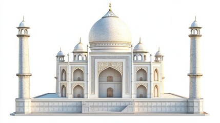 Fototapeta premium A view of the iconic Taj Mahal monument captured in daylight, showcasing its stunning architecture and intricate details.