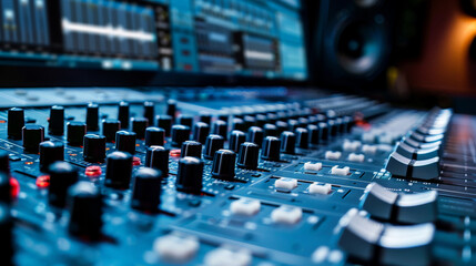 Fototapeta premium audio mixing console in recording studio