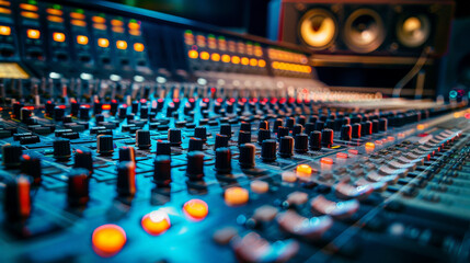 Fototapeta premium audio mixing console in recording studio