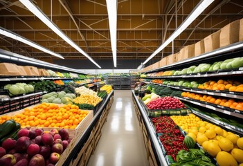 vibrant food distribution center displaying colorful array diverse offerings fresh produce, vegetables, fruits, healthy, organic, grains, dairy, snacks