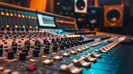 Obraz premium audio mixing console in recording studio
