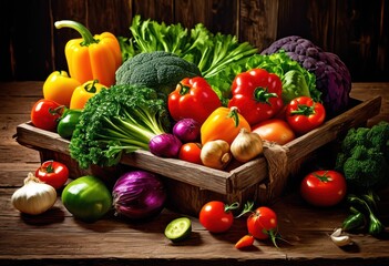 colorful flat design featuring vibrant vegetables artistic arrangement, carrot, broccoli, pepper, onion, tomato, beet, cucumber, radish, garlic, squash