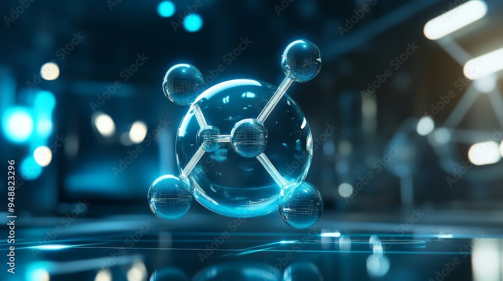 Poster A 3D holographic representation of a molecular structure, symbolizing innovation, scientific advancement, research, technology, and the interconnectedness of matter.