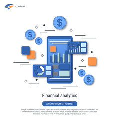 Financial analytics, business statistics, market trends analysis flat style vector concept illustration
