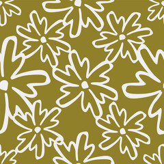 cream vector stock small flowers with green leaves pattern on green background