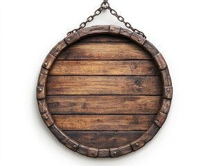Barrel Wooden Panel. Medieval Vintage Wood Signboard for Eating and Drinking Establishment