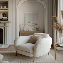 Fototapeta premium Modern Scandinavian Interior Featuring Boucle Armchair