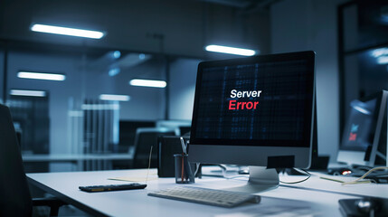 Naklejka premium Server error message on desk computer screen