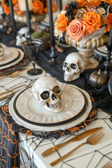 Halloween, home decor and table setting for the mystical holiday Halloween, Halloween greeting banner	