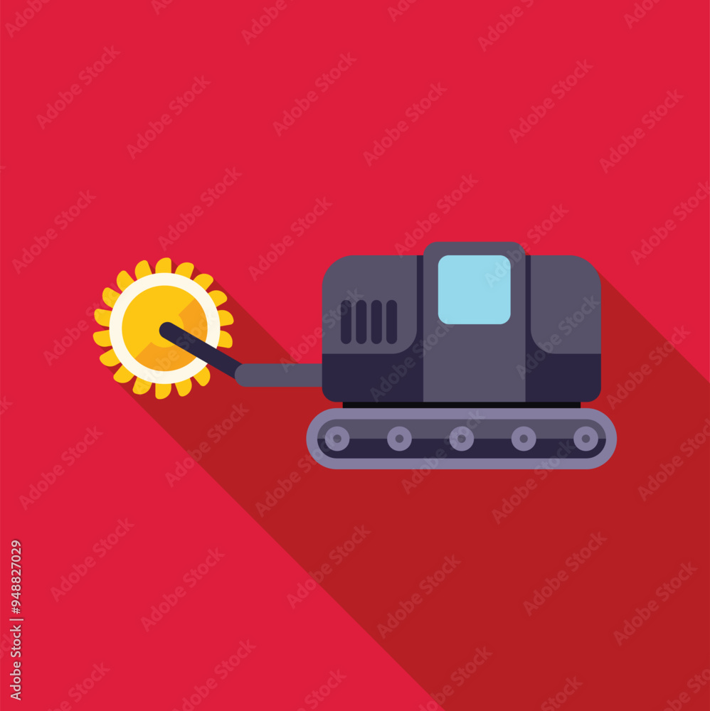Poster this flat design icon features a rotary mining machine excavating, ideal for projects related to min