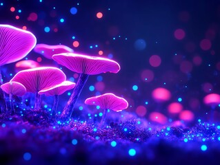 Fototapeta premium A close-up shot of a bioluminescent mushroom forest
