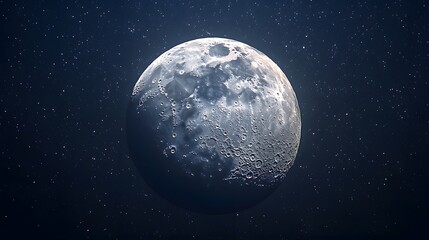 Fototapeta premium A wide-angle lens photographing the moon in a serene and calm atmosphere, highlighting the detailed surface
