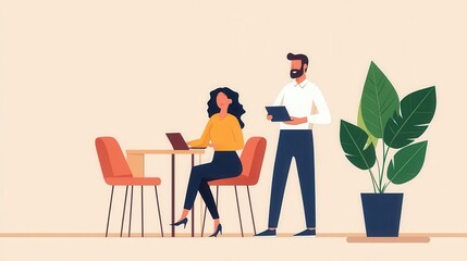 Collaborative Workspace with Employees Brainstorming Ideas in a Creative and Casual Office Environment