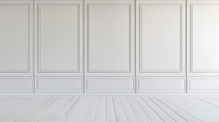 Naklejka premium Elegant White Wainscoting on Wooden Floor