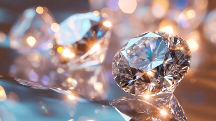 close-up of sparkling diamonds, with reflections and bokeh, luxury brand concept