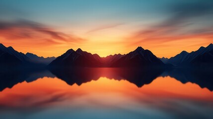 Obraz premium Mesmerizing Sunset Over Majestic Mountain Landscape with Serene Lake Reflection