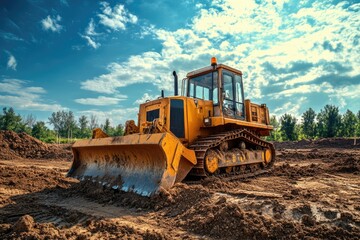 Bull Dozer. Horizontal Construction of Buildings in Sunny Oklahoma