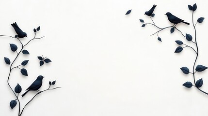 Vintage Inspired Toile de Jouy Backdrop with Delicate Vine Leaves and Perched Songbirds