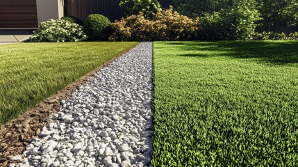 Grass Before And After. Lawn Fertilizer Enhances Landscaping with Growing Sward in 3D Illustration