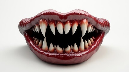 Close-up of a fierce, bloodthirsty monster mouth with sharp, menacing teeth ready to bite. Perfect for horror-themed designs and Halloween visuals.