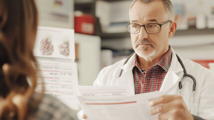 Closeup of a medical professional explaining the organ donation process to a patient
