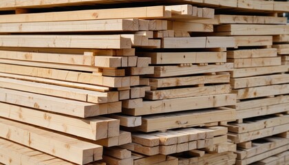 A variety of lumber pieces stacked neatly in a lumberyard, highlighting different sizes and types for various construction projects, Generative AI