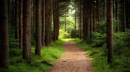 Obraz premium Serene Path Through a Lush Pine Forest