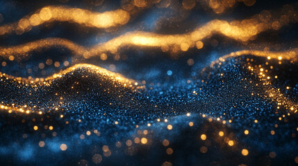 gold and blue glitter lights. The dynamic interplay of colors and textures evokes a sense of elegance and mystique