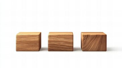 Three wooden cubes, minimalist design, white background
