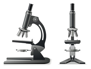 Microscope realistic, laboratory tool for magnifying. Magnification item for biology and chemical, medical research. Molecular bio technologies in laboratory. illustration