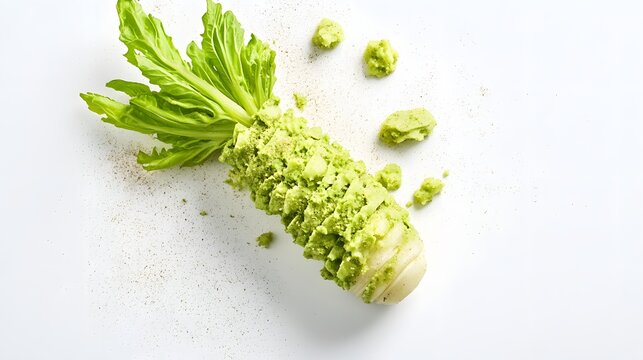 wasabi spice ingredient on a white background. Wasabi spice ingredient on a white backgroundready for cooking with. A fresh wasabi root with vibrant g
